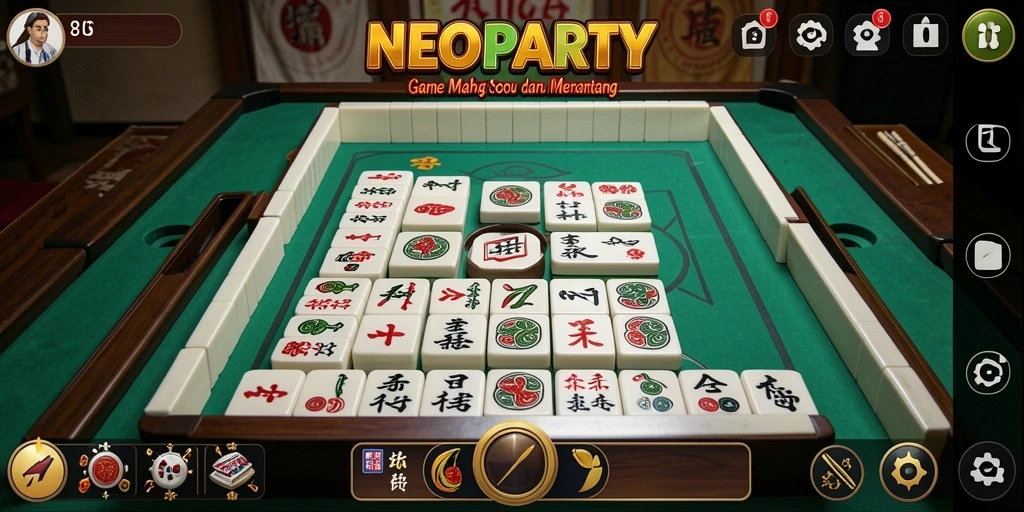 Screenshot NEOPARTY menampilkan gameplay Mahjong yang menarik.