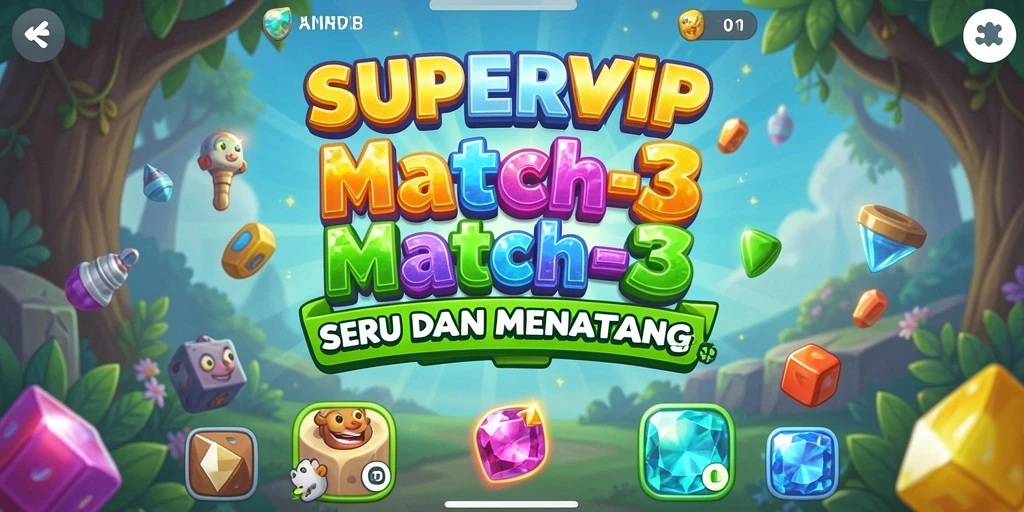 Tampilan seru gameplay Match-3 di SUPERVIP.